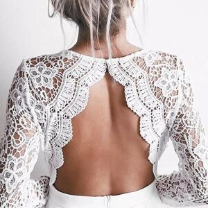NWOT Awaken My Love White Long Sleeve Lace Maxi Dress